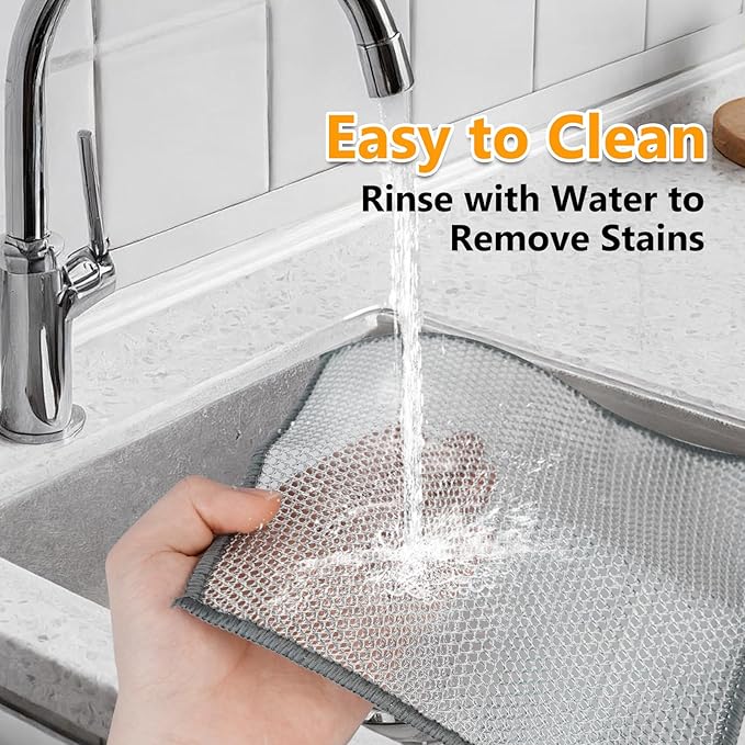 Multipurpose Wire Dishwashing Rag,Non Scratch Wire Dishcloth, Reusable Steel Wool Scrubber,Non-Scratch&Quick-Drying&Odor-Resistant Multi-Purpose for Kitchen,Bathroom Cleaning (10)