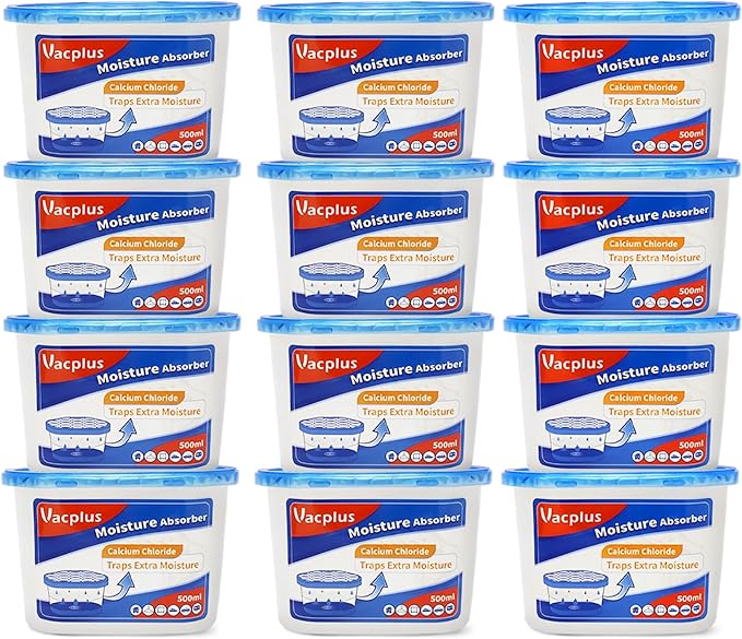 Vacplus Moisture Absorbers 12 Pack, 10.5 Oz Portable Humidity Absorber Boxes for Your Bathroom, Closet & Car, Dehumidifier and Odor Eliminator with Fragrance Free for Fresher Air, Blue
