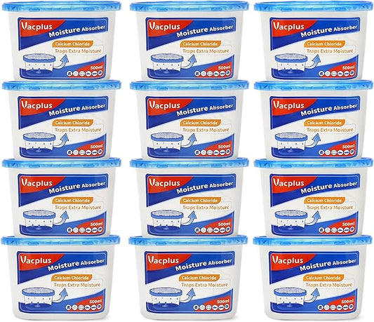 Vacplus Moisture Absorbers 12 Pack, 10.5 Oz Portable Humidity Absorber Boxes for Your Bathroom, Closet & Car, Dehumidifier and Odor Eliminator with Fragrance Free for Fresher Air, Blue