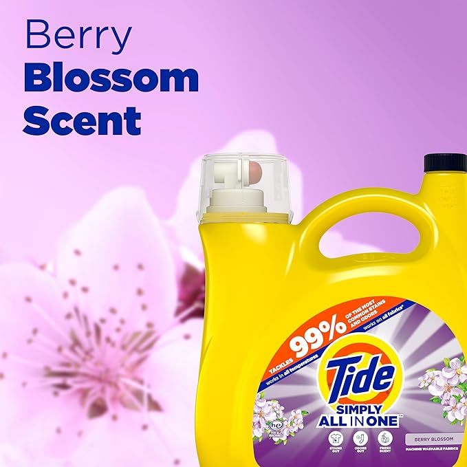 Tide Simply Clean & Fresh Liquid Laundry Detergent, Berry Blossom Scent, 138 Loads, 182 fl oz