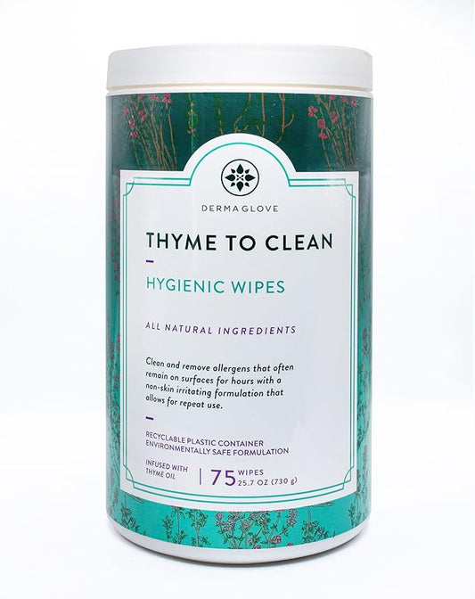 DERMAGLOVE Thyme To Clean - Skin-Safe Compostable Surface Cleaning Wipes | infused with Thyme and Vitamin A,C,E - 75 Count (Pack of 1)