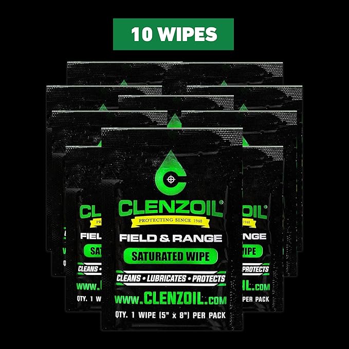 CLENZOIL Field & Range Single-Use Saturated Gun Oil Wipe Packets | Individual CLP Wipes | One-Step Gun Cleaning Oil & Lubricant Field Wipes for Hunting