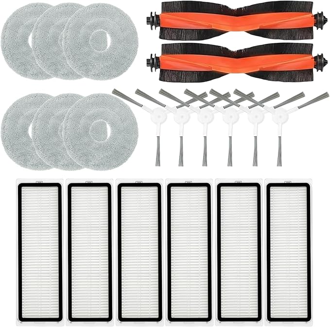 Accessories Kit for Xiaomi S20 Plus / S20+ Robot Vacuum Cleaner, 2 Main Brush, 6 Filters, 6 Side Brushes, 6 Mop Pads, Replacement Parts Spare Repair Attachments