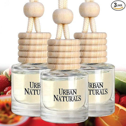 Urban Naturals Car Air Freshener Diffuser 3 Pack - Tropical Escape Essentials Scent, 45+ Days Long Lasting Fragrance, Made in USA, Glass & Wood, Hanging Design + Vent Cip, Easy to Use