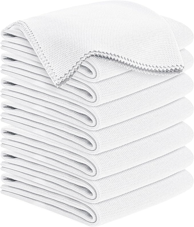 Microfiber Cleaning Cloths Glass Cleaner: 8 Packs 18X18 Window Cleaner Kit Wine Glasses Polishing Cloth Lint Free Washable Reusable Quickly Clean Mirro Screen Stainless Steel Windshield (03 White)