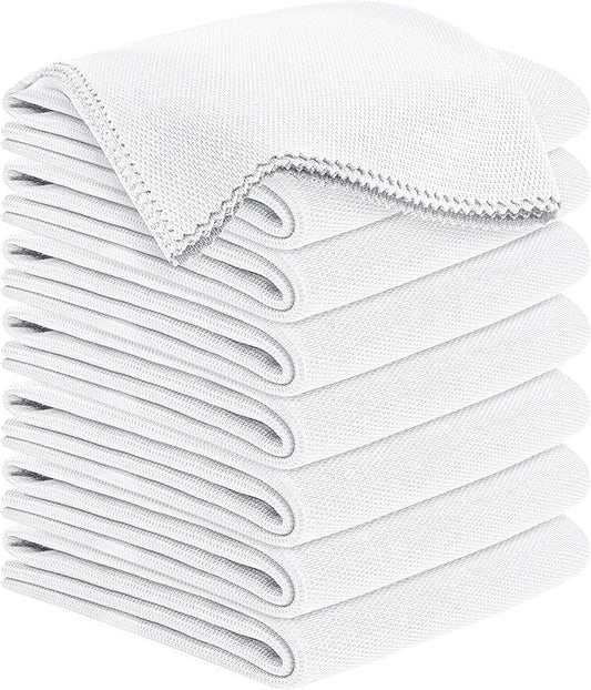 Microfiber Cleaning Cloths Glass Cleaner: 8 Packs 18X18 Window Cleaner Kit Wine Glasses Polishing Cloth Lint Free Washable Reusable Quickly Clean Mirro Screen Stainless Steel Windshield (03 White)