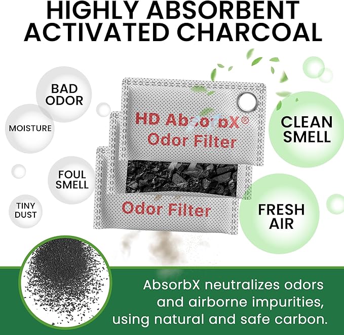 iTouchless AbsorbX High-Density Charcoal Air Purifying Bags 3-Pack – Activated Odor Eliminators for Refrigerator, Freezer, Pantry, Closet – Fragrance-Free, Long-Lasting Freshness