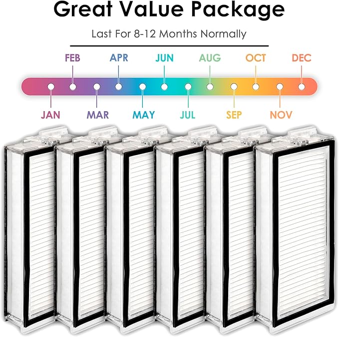 (6 Pack) Q5 Max+ HEPA Filters Compatible With Roborock Q5 Max+, Q5 Pro, Q5 Pro+, Q8 Max, Q8 Max+, Q7, Q7+, Q7 Max, Q7 Max+, Q5 Duoroller+ Robot Vacuum, Replacement Parts Filters Upright Filters