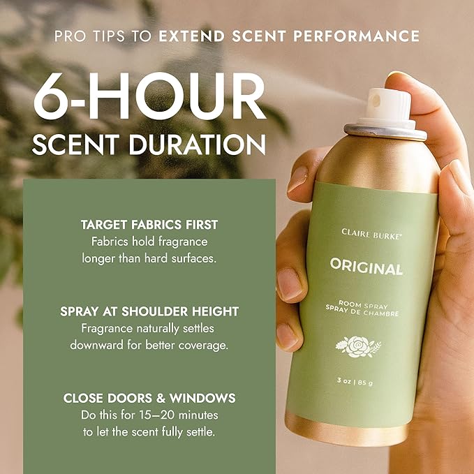Claire Burke Original Scent Room Spray, 3 oz (Pack of 6) - Fresh Home Fragrance & Air Freshener, Natural Scent Home Fragrance, Long Lasting Natural Air Freshener