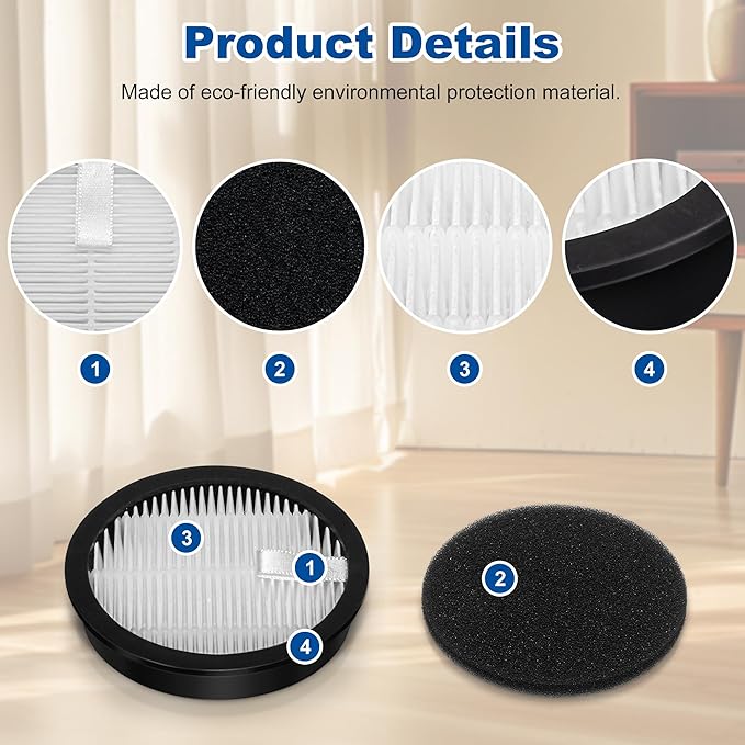 13 Pcs AceVac 11 Filter Replacement Compatible with AFNOP AceVac11 Cordless Anti-tangle Stick Vacuum Cleaner for Home with LED Touch Screen, 4 HEPA Filters, 8 Sponge Filters, 1 Cleaning Brush
