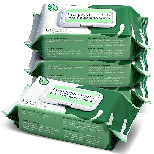 happimess WPE1000A-4SET Plant Cleaning Wipes, Gently Cleans & Shines Houseplant Leaves, Dust Remover with Aloe Vera, Shea Butter & Chamomile, 400 Count (Pack of 4)