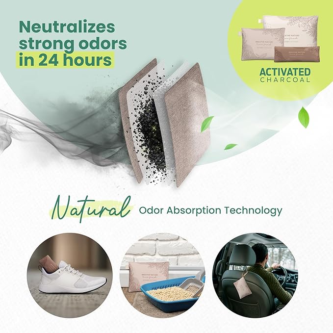 Roonin Bamboo Charcoal Bags Odor Absorber (5-Pack), Natural Air Purifier & Pet Safe Deodorizer for Home, Car and Closet - Odor Remover for Strong Smells