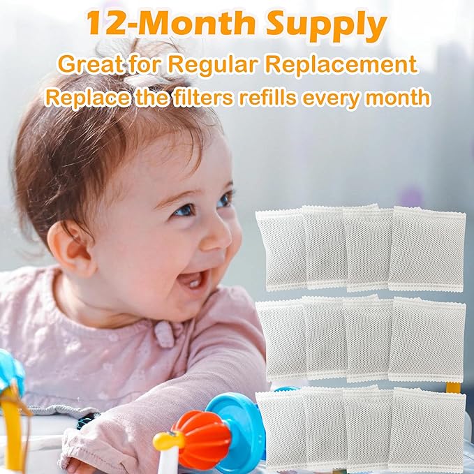 12 Pack Diaper Pail Odor Absorber Carbon Filter Refills for Playtex Diaper Genie Complete Pail, Odor Eliminator for Diaper Genie Systems