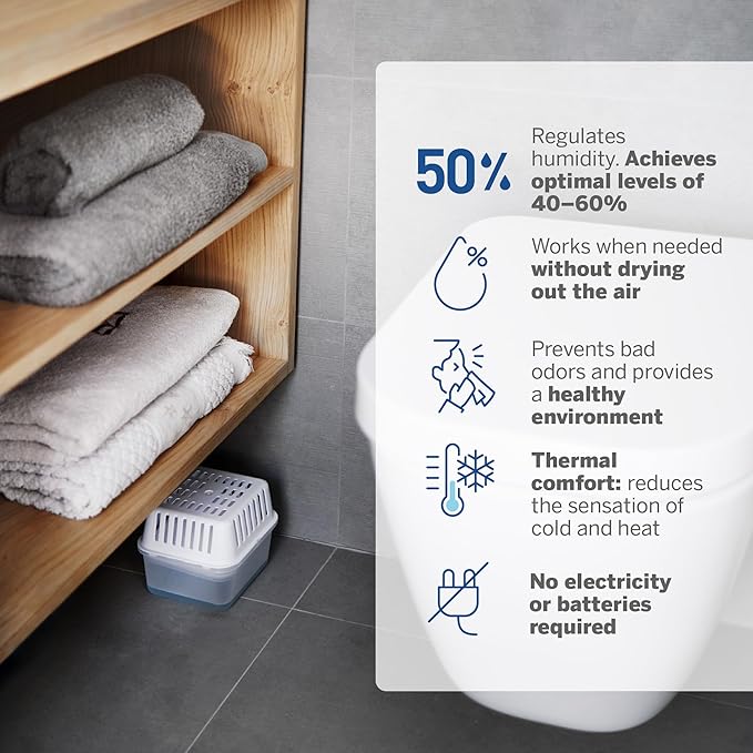 HUMYDRY Moisture Absorber Dehumidifier for Home, Compact Pack of 1 Device of 8.8 Oz With 3 Pre Measured Refills, Fragrance Free Humidity Absorber For Closets Bathroom Bedroom, Ideal For Small Spaces