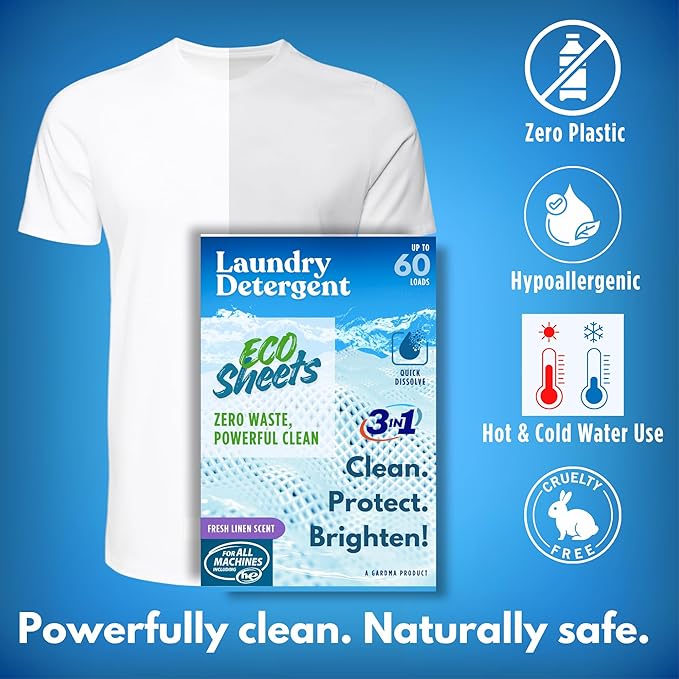 Laundry Detergent Sheets Fresh Linen Scent (Laundry Eco Sheets - Fresh Linen Scent-3 Packs)