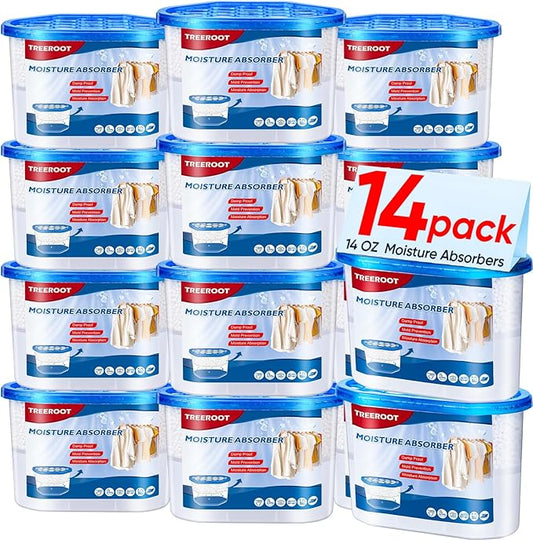 14 Pack Moisture Absorbers, 14 OZ Humidity Absorber Bucket, Moisture Absorbers for Closet, Dehumidifier Bucket for Wardrobes, Kitchens and Bathrooms, Fragrance Free Humidity Absorber