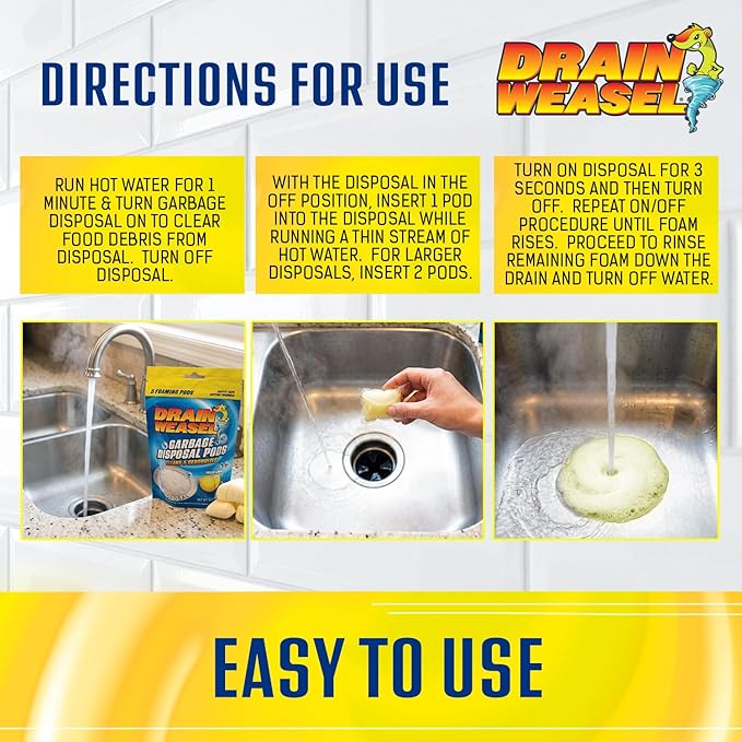 Garbage Disposal Pods Cleaner and Deodorizer, Sink Odor Eliminator with Foaming Action, Septic-Safe Enzyme Formula, Fresh Lemon Scent, Pack of 5