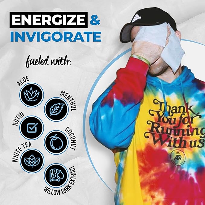 Game Face Cooling Face Wipes 25 Count XL Size Compostable Cloth Naturally Formulated and Lightly Scented Hydrating, Energizing, and Invigorating Wipes for Athletic, Sport, and On The Go Needs.
