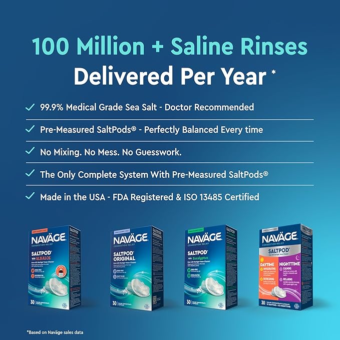 Navage® Multi-User Bundle - Navage Irrigation System - Saline Nasal Rinse Kit with 1 Nose Cleaner, 30 Salt Pods, and Extra Nasal Dock and Pair of Nose Pillows