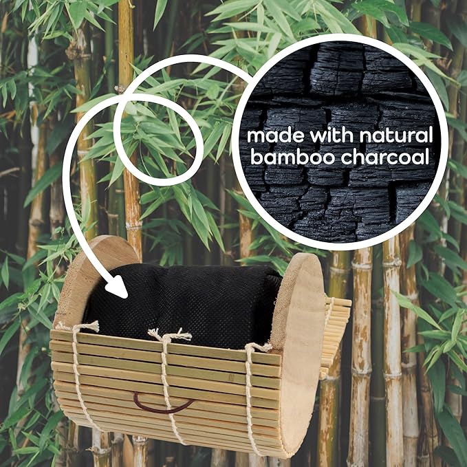 BambooMN Granulated Bamboo Charcoal Odor Absorber Bag in Decorative 4" Green and Brown Cylinder, 4 Sets