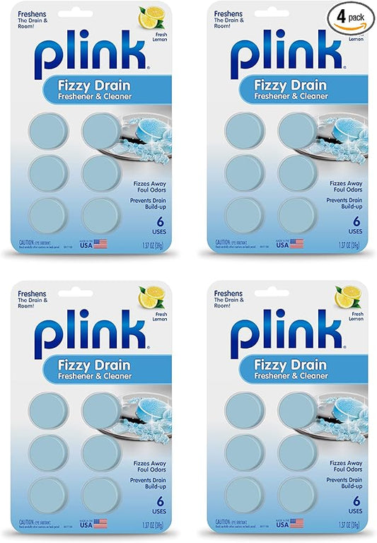 Plink Fizzy Drain Freshner and Cleaner, Prevents Buildup and Removes Drain Odor, Lemon Scent, 6 Count (Pack of 4)