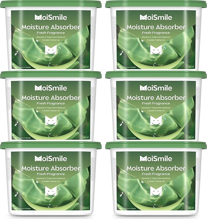 Moisture Absorbers 6 Packs, 10.8 Oz Fresh Scent Efficient Humidity Absorber ＆ Odor Eliminator Boxes, Refillable Car Dehumidifier for Closet, Bathroom, Basement＆ RV
