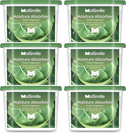 Moisture Absorbers 6 Packs, 10.8 Oz Fresh Scent Efficient Humidity Absorber ＆ Odor Eliminator Boxes, Refillable Car Dehumidifier for Closet, Bathroom, Basement＆ RV