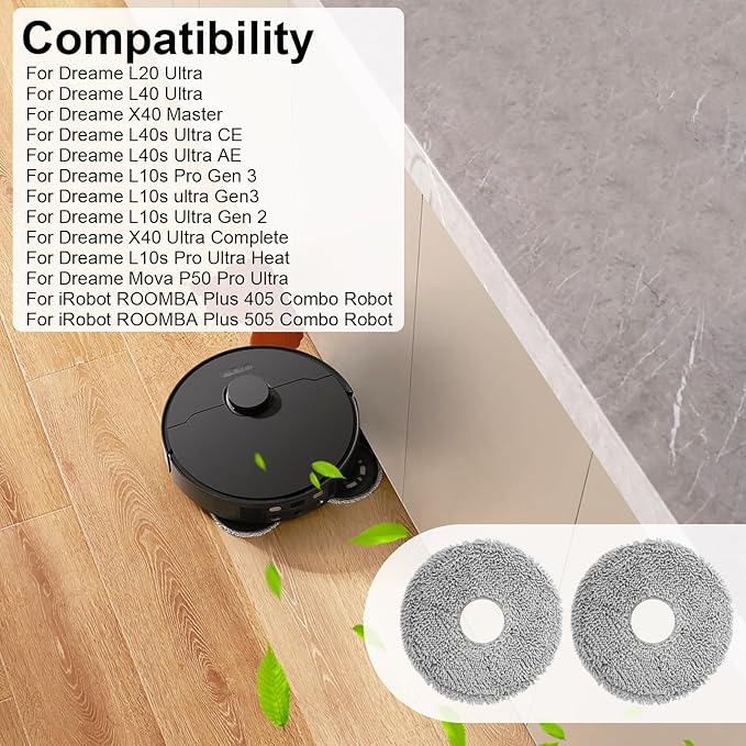 4 Pcs Replacement Mop Pads for iRobot Roomba Plus 405 Combo Robot/505 Combo Robot, for Dreame X40 Ultra Complete/L10s Pro Ultra Heat/X40 Master/L40 Ultra/L10s Ultra Gen 2 Robot Vacuum