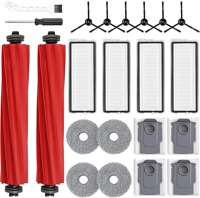 22 Pack Replacement Accessories for Roborock Qrevo S/Qrevo Pro/Qrevo Plus/Qrevo MaxV【Not for Qrevo】Robot Vacuum, 2 Mainbrush 4 Filter 4 Dust Bags 4 Mop Pads 6 Sidebrush 1 Cleaning Brush 1 Screwdriver