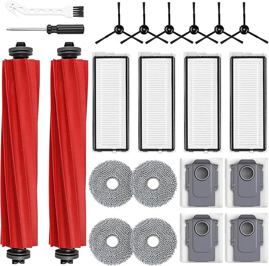 22 Pack Replacement Accessories for Roborock Qrevo S/Qrevo Pro/Qrevo Plus/Qrevo MaxV【Not for Qrevo】Robot Vacuum, 2 Mainbrush 4 Filter 4 Dust Bags 4 Mop Pads 6 Sidebrush 1 Cleaning Brush 1 Screwdriver
