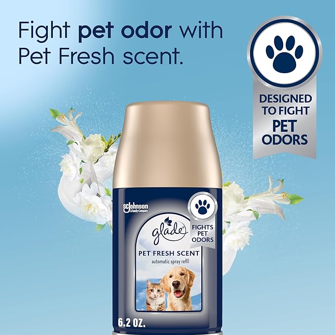 Glade Automatic Spray Refill, Pet Fresh Scent, Scented Air Freshener for Home and Bathroom, 6.2 Oz, 2 Count