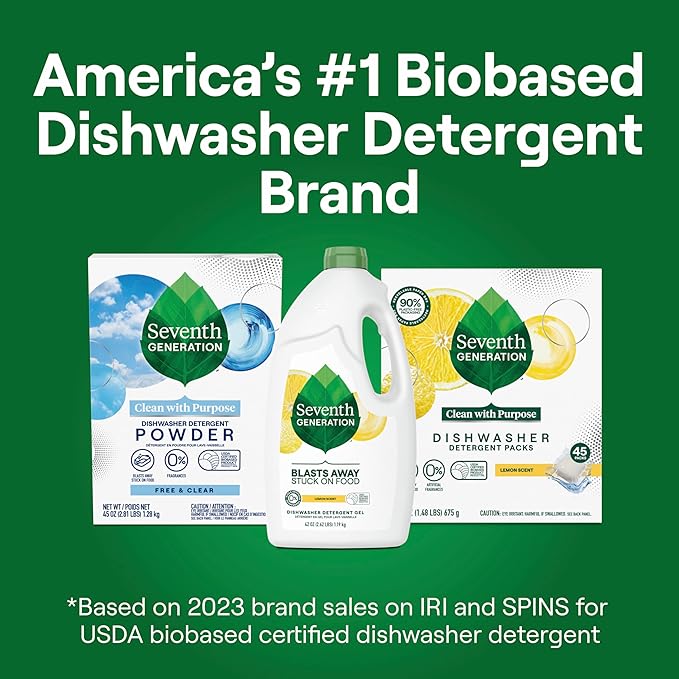 Seventh Generation Dishwasher Detergent Gel Lemon Scent 2 pack for sparkling dishes dishwasher soap 70 oz