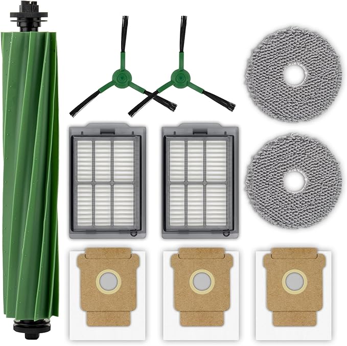 (10 Pack) Plus 405 Combo Replacement Parts for iRobot Plus 505 Combo robot/Plus 405 Combo Robot Vacuum, 1 Roller Brush, 3 Dust Bags, 2 Mop Pads, 2 Side Brushes, 2 HEPA Filters