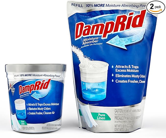 Damp Rid Refillable Moisture Absorber – Pure Linen Humidity Absorber & Odor Absorber with 11oz Cup and 44oz Refill Bag, Cleaner Air for Closet & Bathroom – ILIOS Packaging