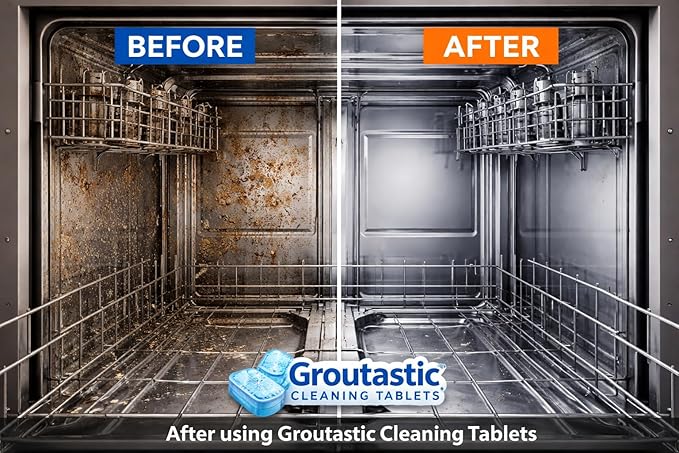 Dishwasher Cleaner and Deodorizer Tablets 24 Pack Dye Free and Fragrance Free Deep Cleaning Descaler Pods for inside your Dishwashers Septic Safe Monthly Maintenance | Groutastic