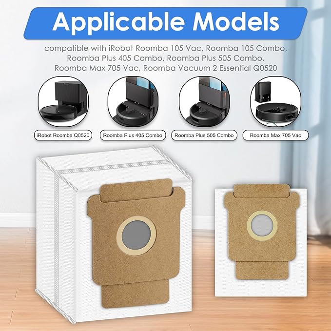 (4 Pack) 104 Dust Bags for iRobot Combo 2 Essential Robot Vacuum Q0520 Y0140, Plus 405 Combo, Plus 505 Combo, 105 Vac, Max 705 Vac, 105 Combo Robot Vacuum Bags, Disposal Bag Accessories