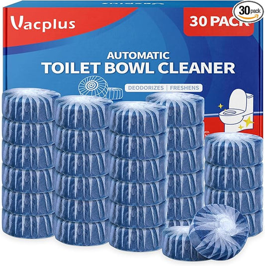 Vacplus Toilet Cleaner Tablets 30 Pack, Automatic Bowl & Tank Cleaner, Septic Safe, Powerful Cleaning, Prevent Stains & Deodorize