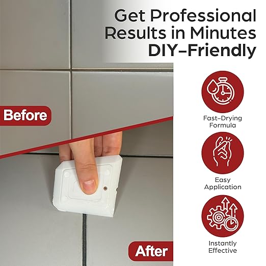 Grout Repair Kit – Dark Gray Grout Filler 14oz Pre-Mixed Tube, Fast Drying Tile Grout for Bathroom, Shower, Kitchen, Floor Tiles – Includes Spatula & Sponge