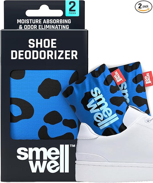 SmellWell - Scented Shoe Deodorizer Inserts - Odor Eliminators - Activated Bamboo Charcoal + Minerals - Natural Fresheners for shoes, bags, gloves - 2 x 1.8oz Original Size Blue Leopard