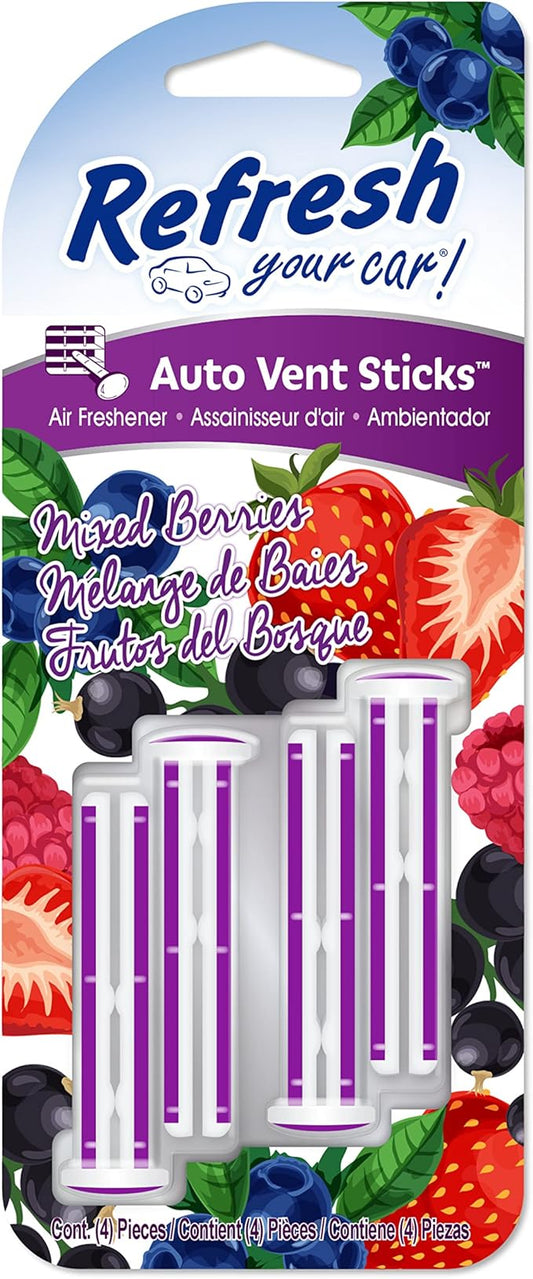 Car Air Freshener, Odor Eliminator, Set of 4 Auto Vent Sticks, Mixed Berries Scent, Refresh Your Car