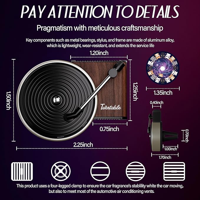 Maicican 12 PCS Starry Sky Cat Car Air Freshener Vent Clip, Cute Car Air Freshener with Record Player Design, Unique Car Accessories and Decor for Music Lovers or Cat Lover (Starry Sky Cat B)