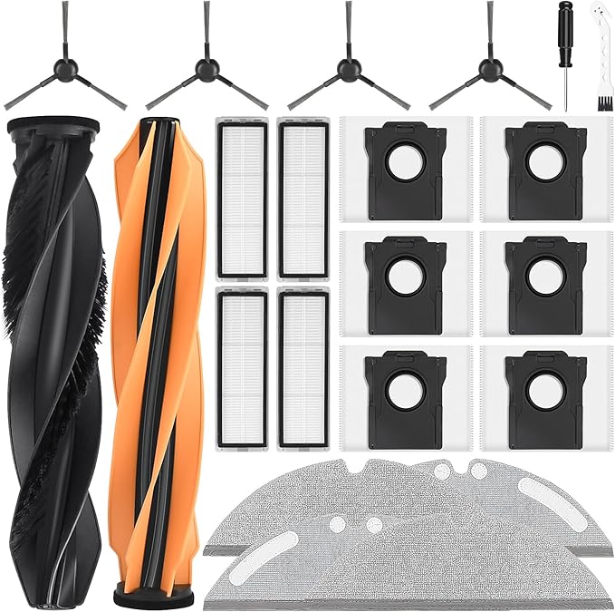 21 Pack Replacement Parts Compatible with Dreame D20 Plus Robot Vacuum and Mop, Accessories Kit with 1 Main Brush,6 Dust Bags,4 Mop Pads,4 Hepa Filters,4 Side Brush