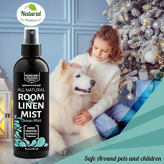 Aromasong All Natural Ocean Mist Room & Linen Spray For Pillows and Sheets - Odor Eliminator Bed Spray Air Freshener All Natural Essential Oil Spray For Sleeping