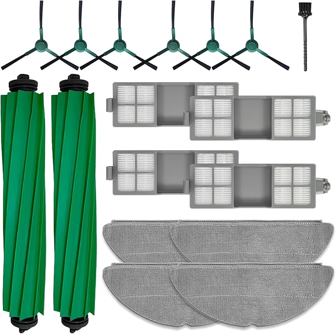 17PCS Replacement Parts Compatible with iRobot Roomba 205/208/209 DustCompactor Combo Robot Vacuum Cleaner, Accessories Kit: 2 Main Brushes, 6 Side Brushes, 4 HEPA Filters, 4 Mop Pads