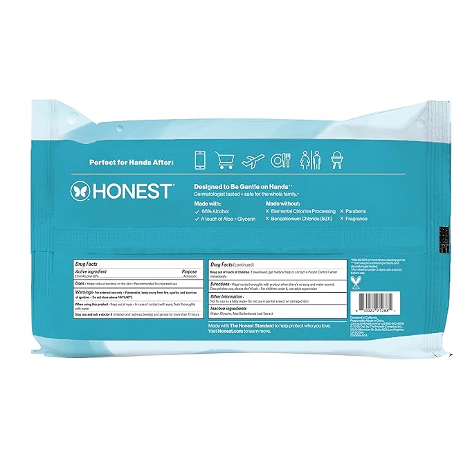 The Honest Company Fragrance-Free Sanitizing Alcohol Wipes, Antibacterial with Aloe, Kills 99% of Germs, 150 Count