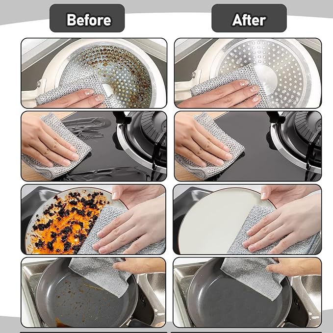 XANGNIER 8 Pcs Multipurpose Wire Dishwashing Rags,New Upgrade Non Scratch Wire Dishcloth,Steel Wool Cleaning Cloths,Multi Purpose Metal Mesh Miracle Cleaning Cloths for Kitchen,Dishes,Sink