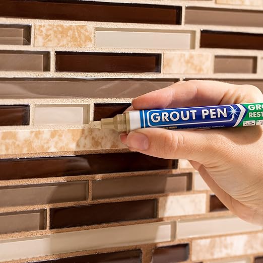 Grout Pen Tile Paint Marker: Beige 1 Pack and 2 Pack with Extra Tips (Narrow, 5mm) - Waterproof Grout Colorant and Sealer Pen to Renew, Repair, and Refresh Tile Grout - Cleaner Floor Pens