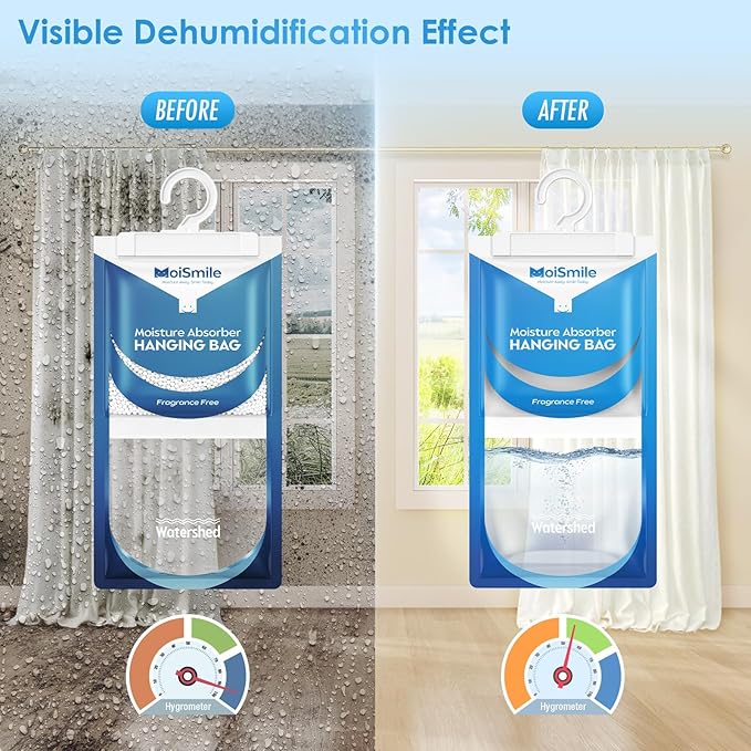 Moisture Absorbers 30 Pack Fragrance Free, Hanging Closet Dehumidifier Bags, Humidity Absorber, Compact Eliminates Odors Humidity Packs for Car, Bathroom, Bedroom, Basement, 9.8OZ
