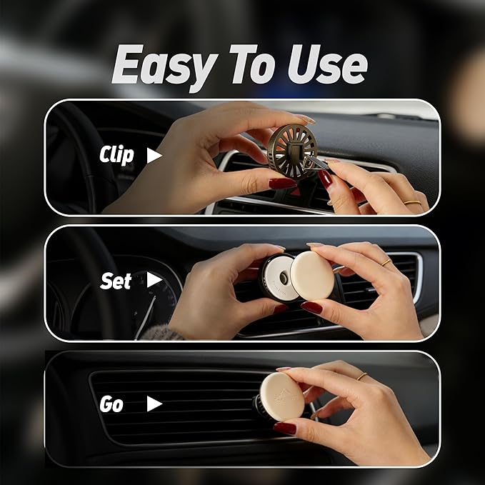 Leather & Metal Car Air Freshener, 2-Way Vent & Hang Design, Refillable Long Lasting Diffuser with 2 Refills, Natural Northern Forest Scent, Stylish Auto Accessory for Cars & SUV