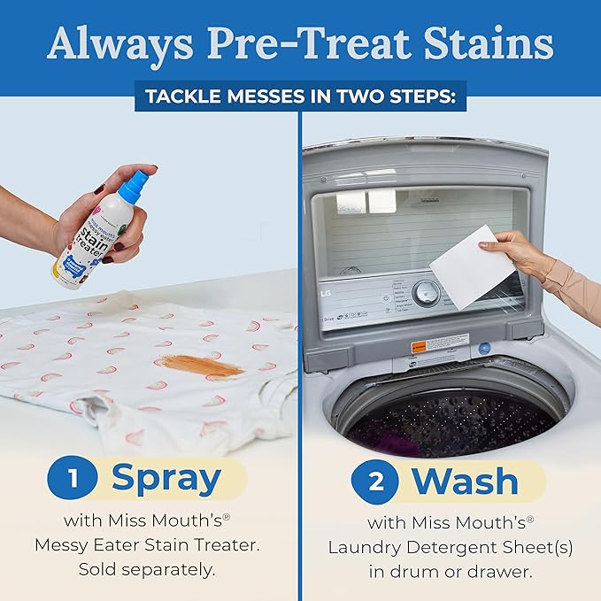 Miss Mouth's Messy Eater Stain Treater Pen - 2 Pack To Go Instant Stain Remover Pen and Detergent Sheets Newborn & Baby Essentials
